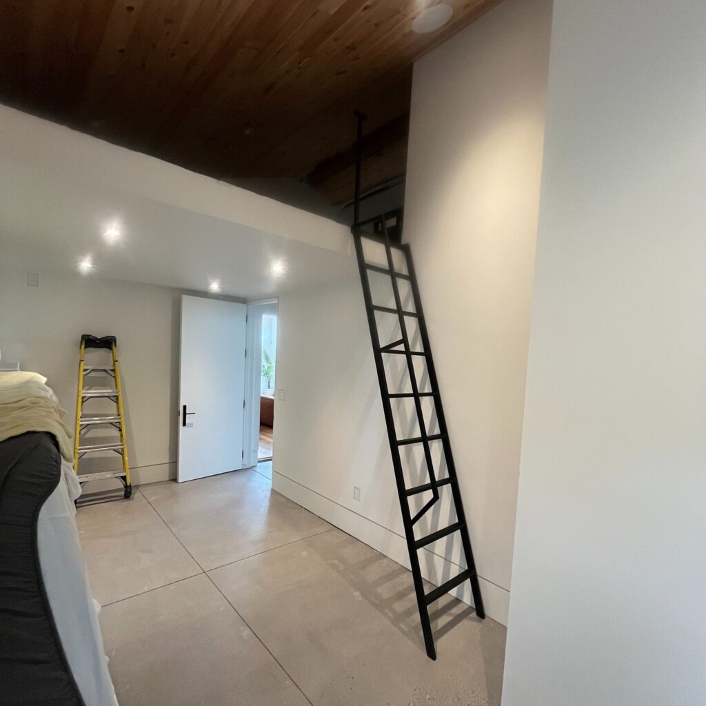Custom metal loft ladder, powder coated. Interior ladder for loft access.