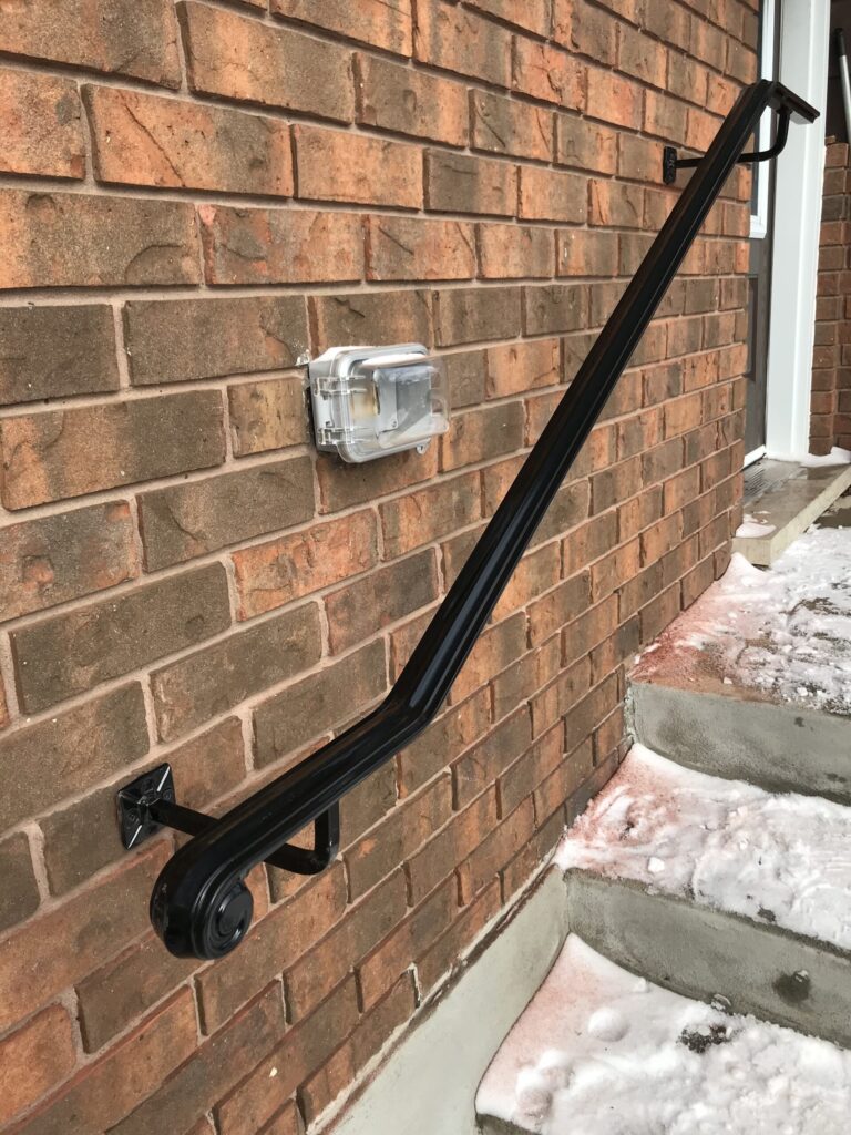 Powder coated exterior wall mounted railing